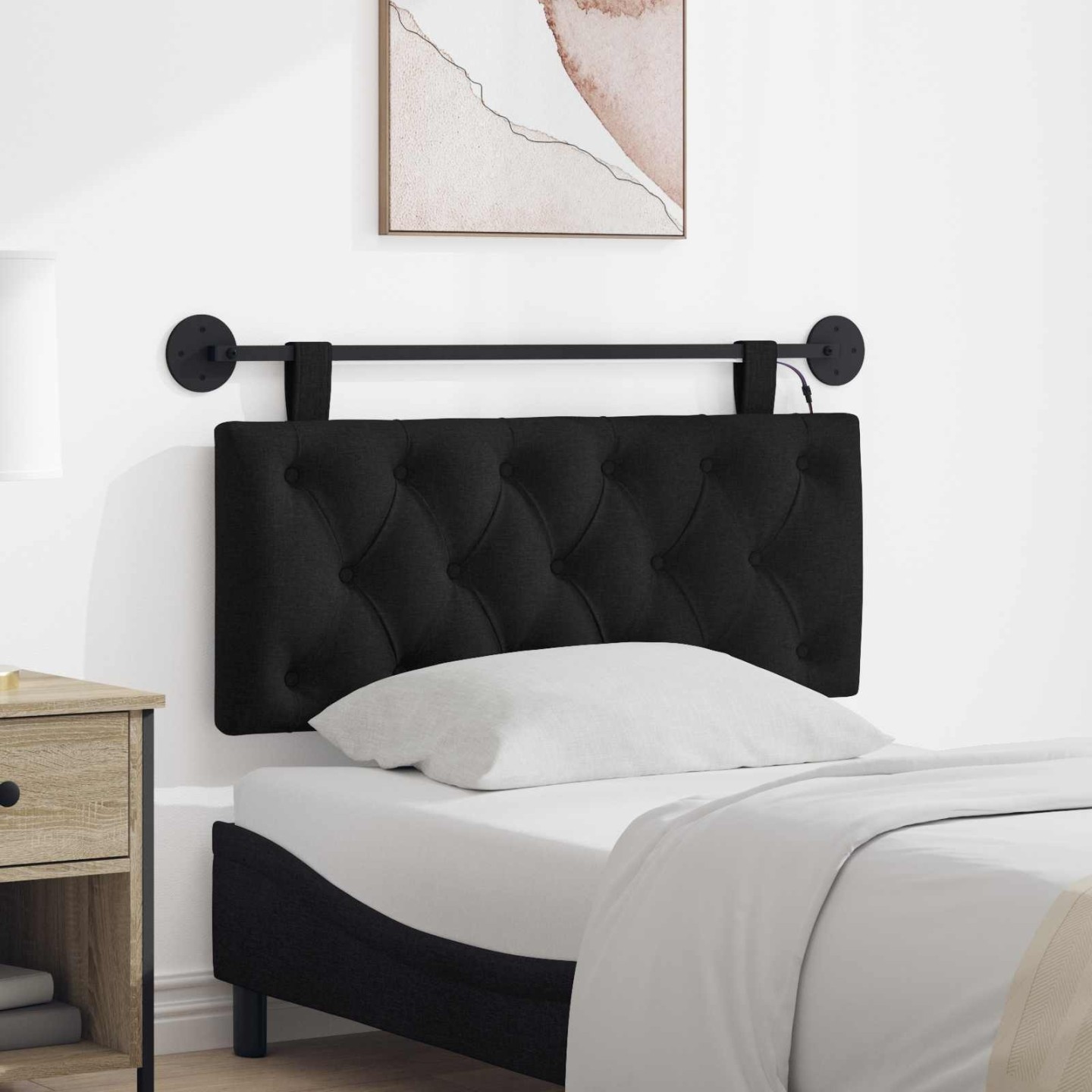 Tête de lit suspendue Noir Tissu