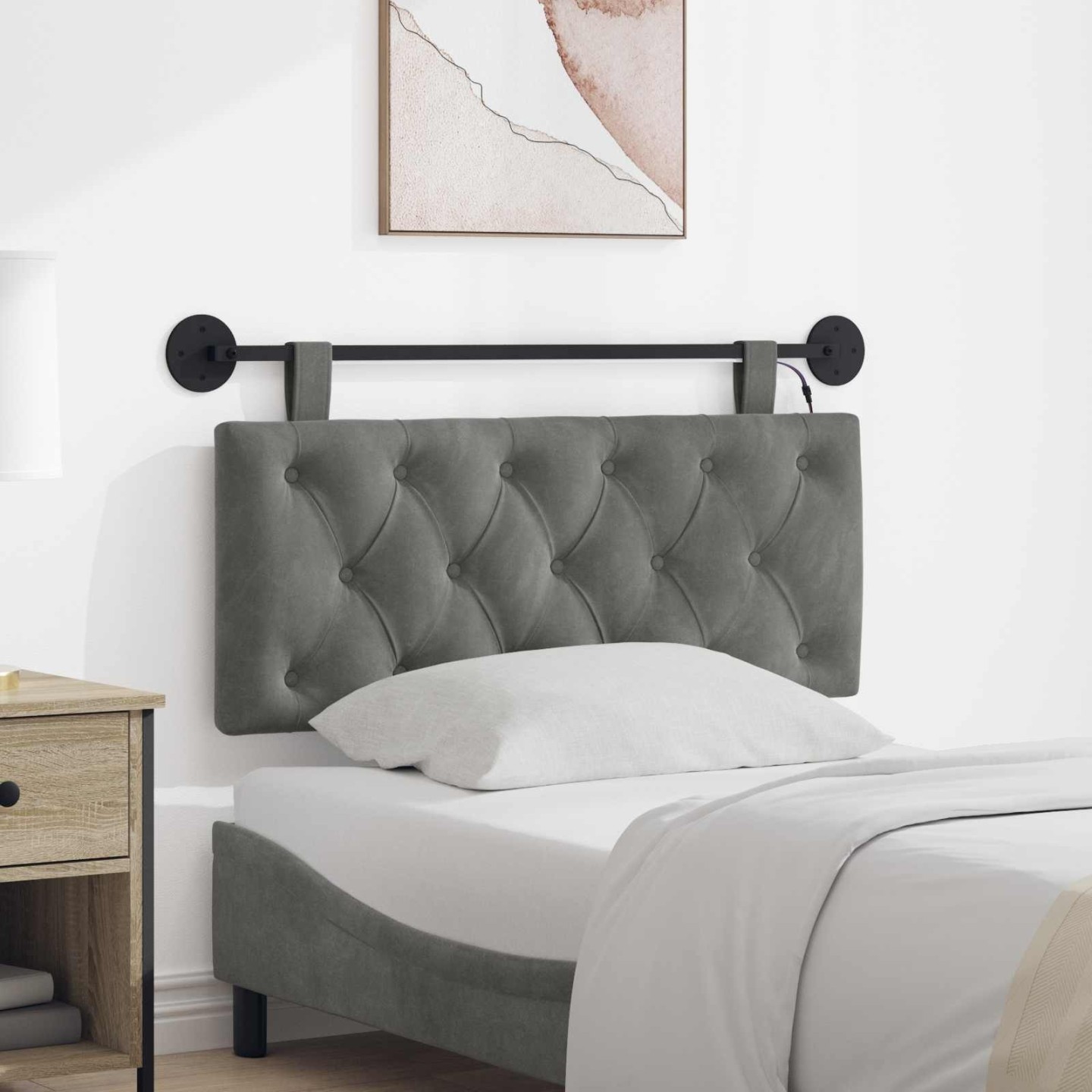 Tête de lit suspendue Gris foncé Velours