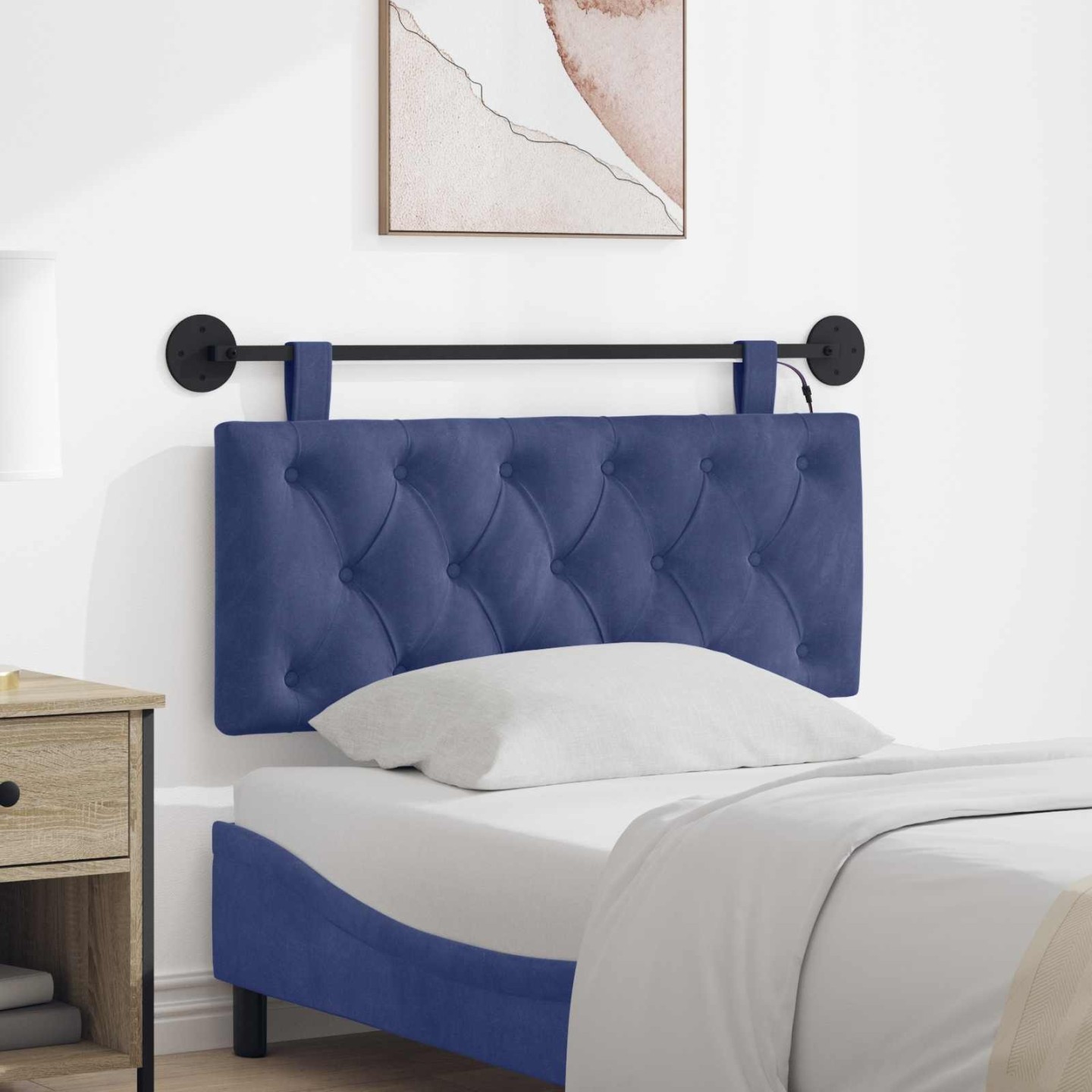 Tête de lit suspendue Bleu police Velours
