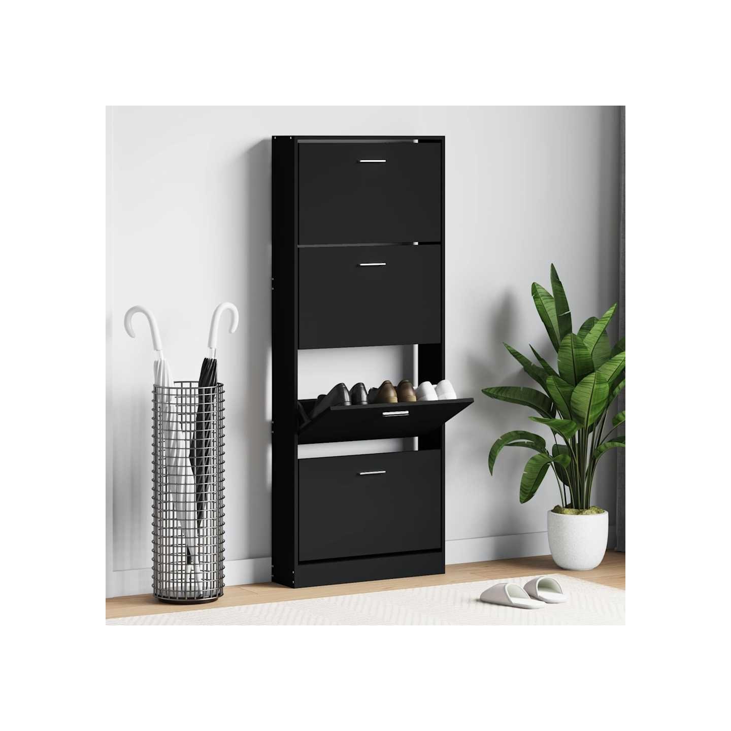 Armoire à chaussures Noir 59x17x150 cm Bois d'ingénierie