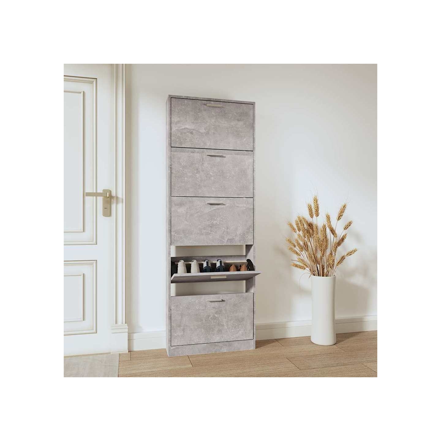 Armoire à chaussures Gris béton 59x17x169 cm Bois d'ingénierie