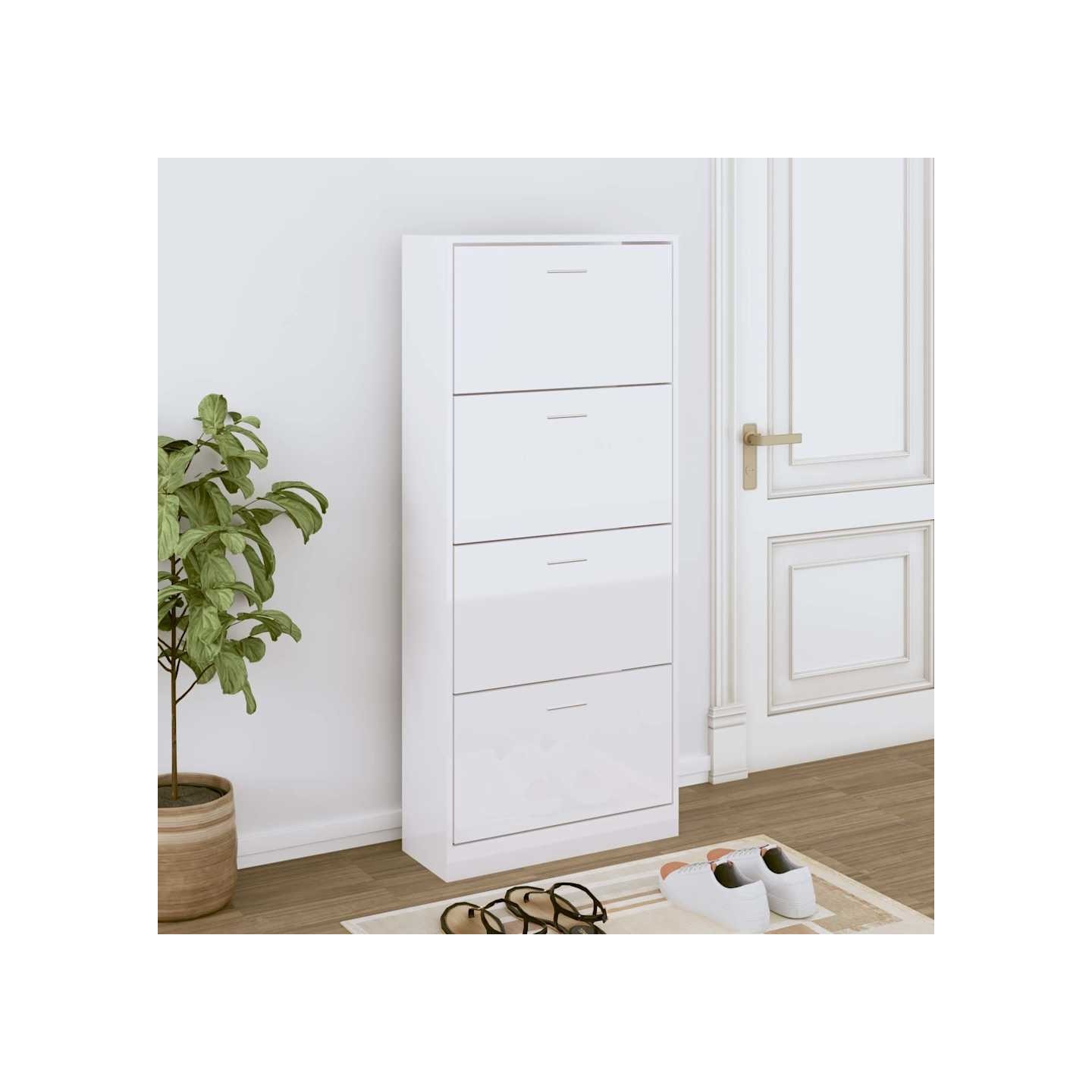 Armoire à chaussure Blanc brillant 63x24x147 cm Bois ingénierie