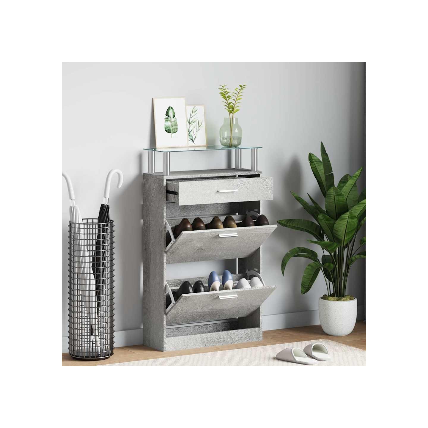 Armoire à chaussures Gris béton 63x24x104 cm Bois d'ingénierie