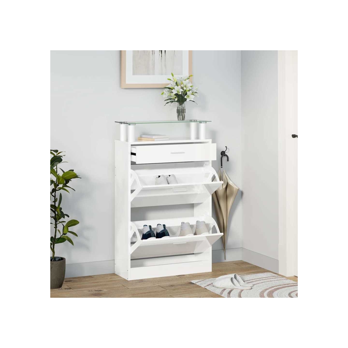 Armoire à chaussure Blanc brillant 63x24x104 cm Bois ingénierie