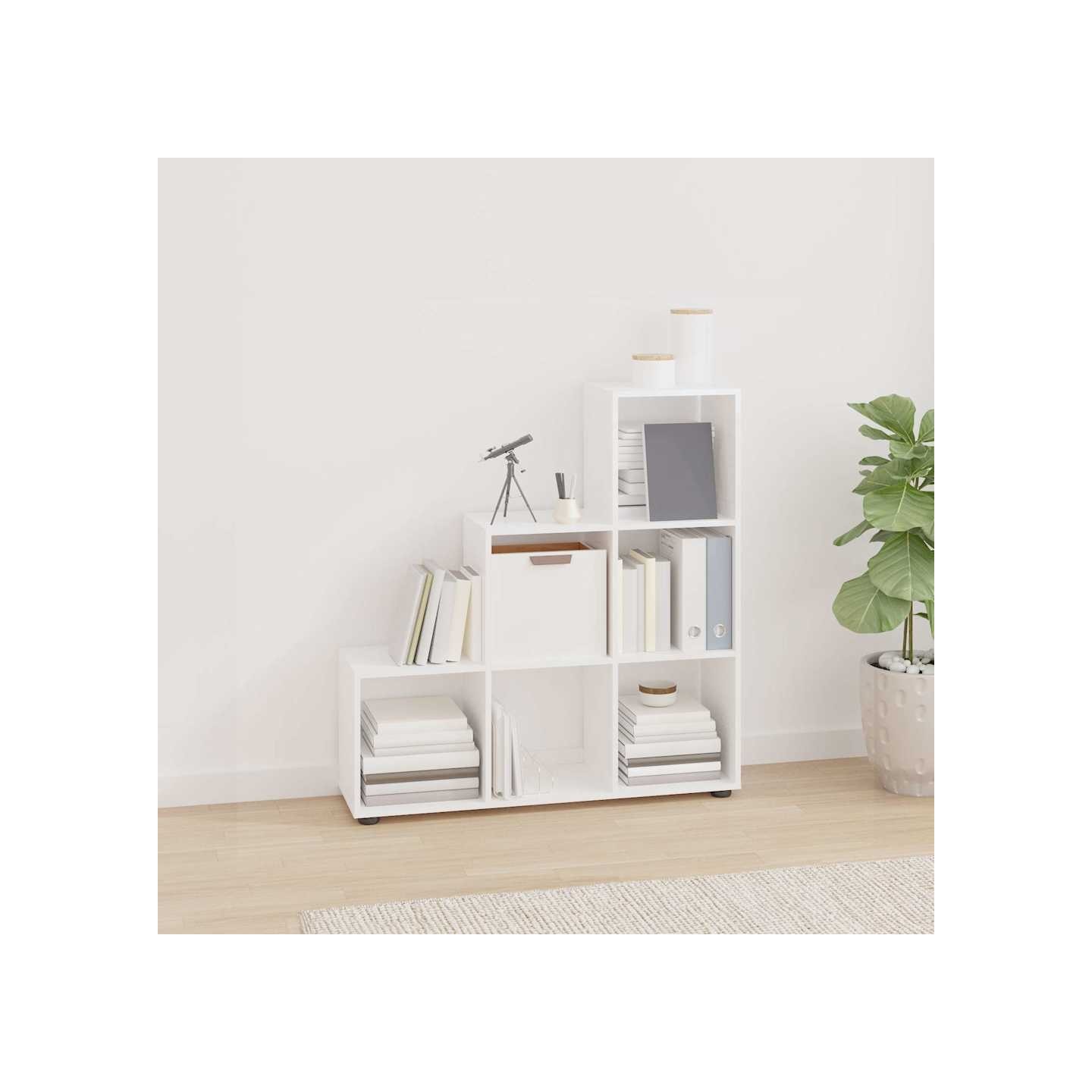 Bibliothèque escalier Blanc brillant 107 cm Bois d'ingénierie