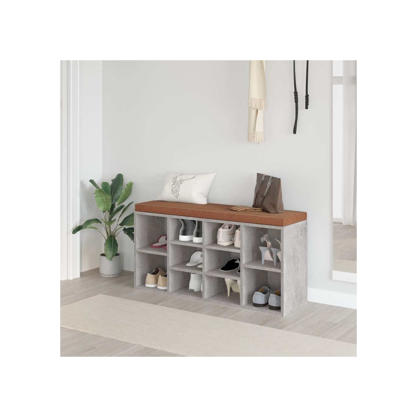 Banc à chaussures Gris béton 103x30x48 cm Bois d'ingénierie