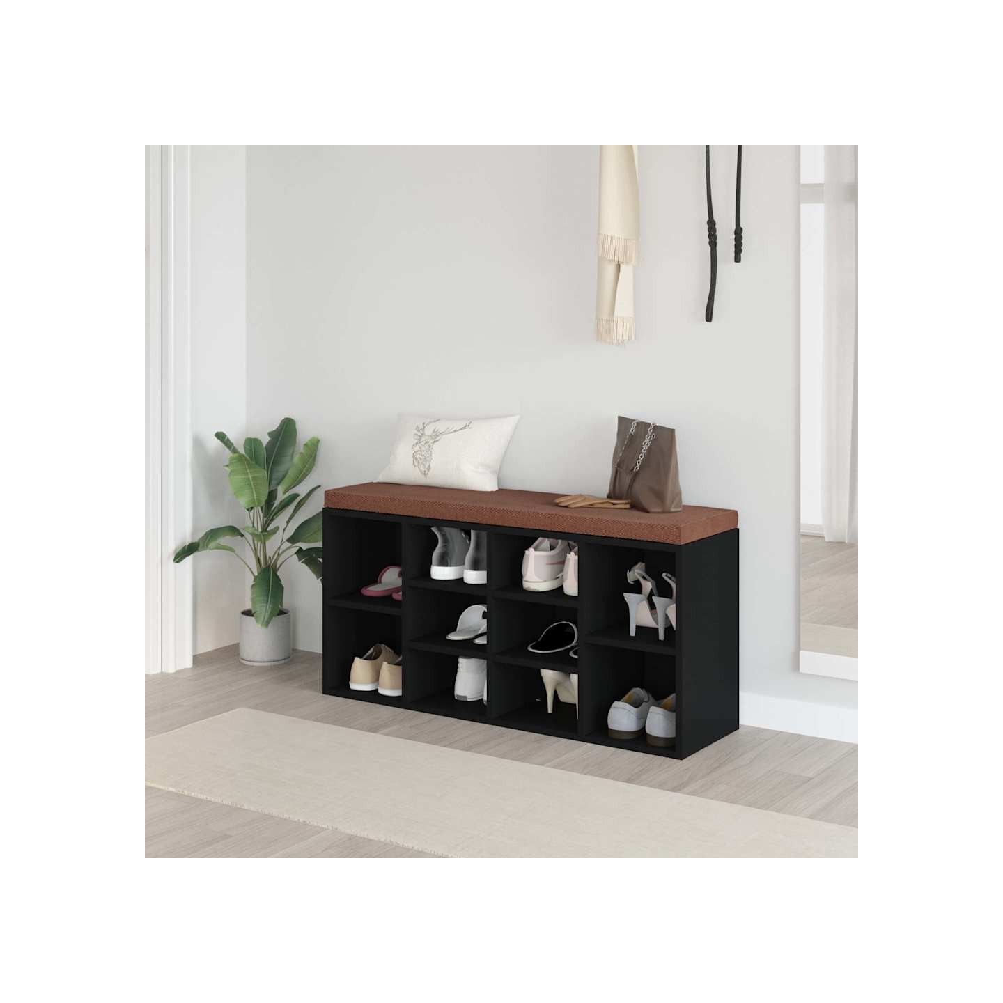 Banc à chaussures Noir 103x30x48 cm Bois d'ingénierie
