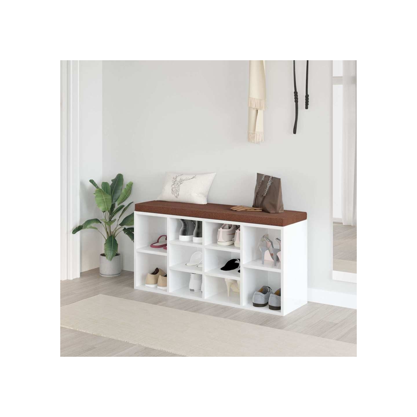 Banc à chaussures Blanc brillant 103x30x48 cm Bois d'ingénierie
