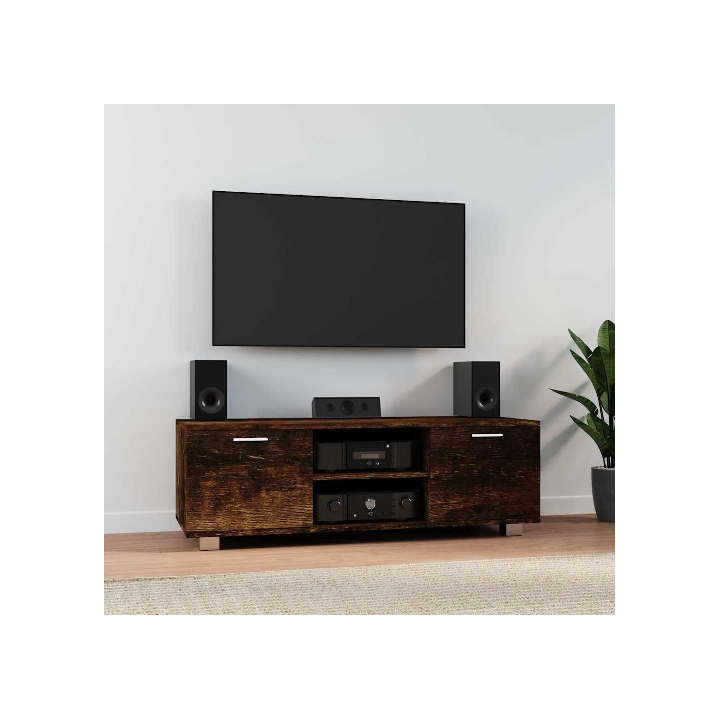 Meuble TV Chêne fumé 120x40,5x35 cm Bois d'ingénierie