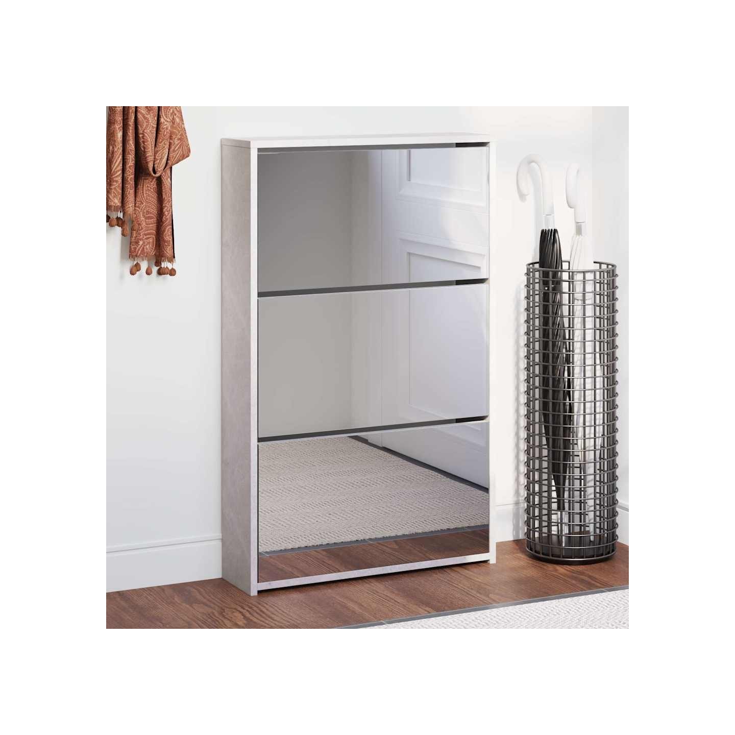 Armoire à chaussures miroir 3 niveaux Gris béton 63x17x102,5 cm
