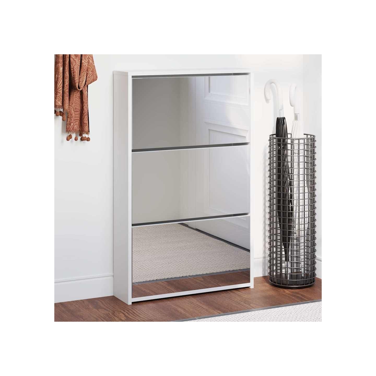 Meuble à chaussures avec miroir 3 couches blanc 63x17x102,5 cm