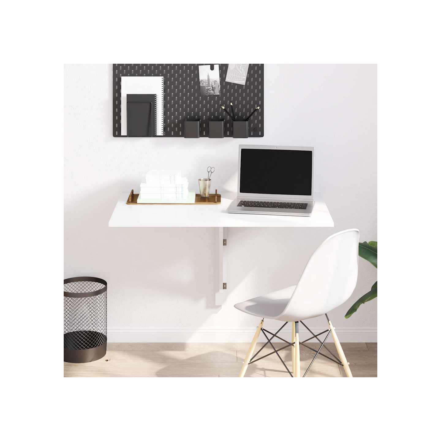 Table murale pliable Blanc brillant 100x60x56cm Bois ingénierie