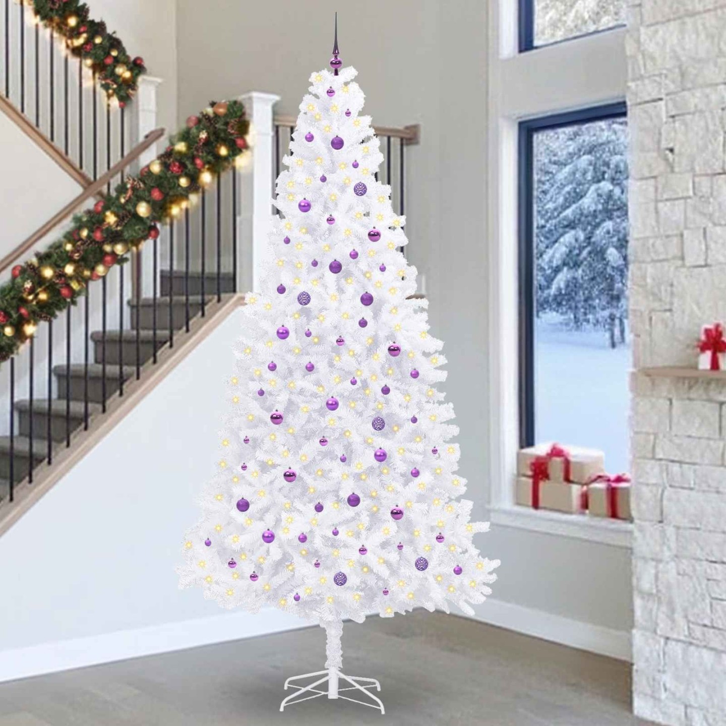 Sapin de Noël artificiel avec 300 LED Blanc 300 cm PVC et Acier