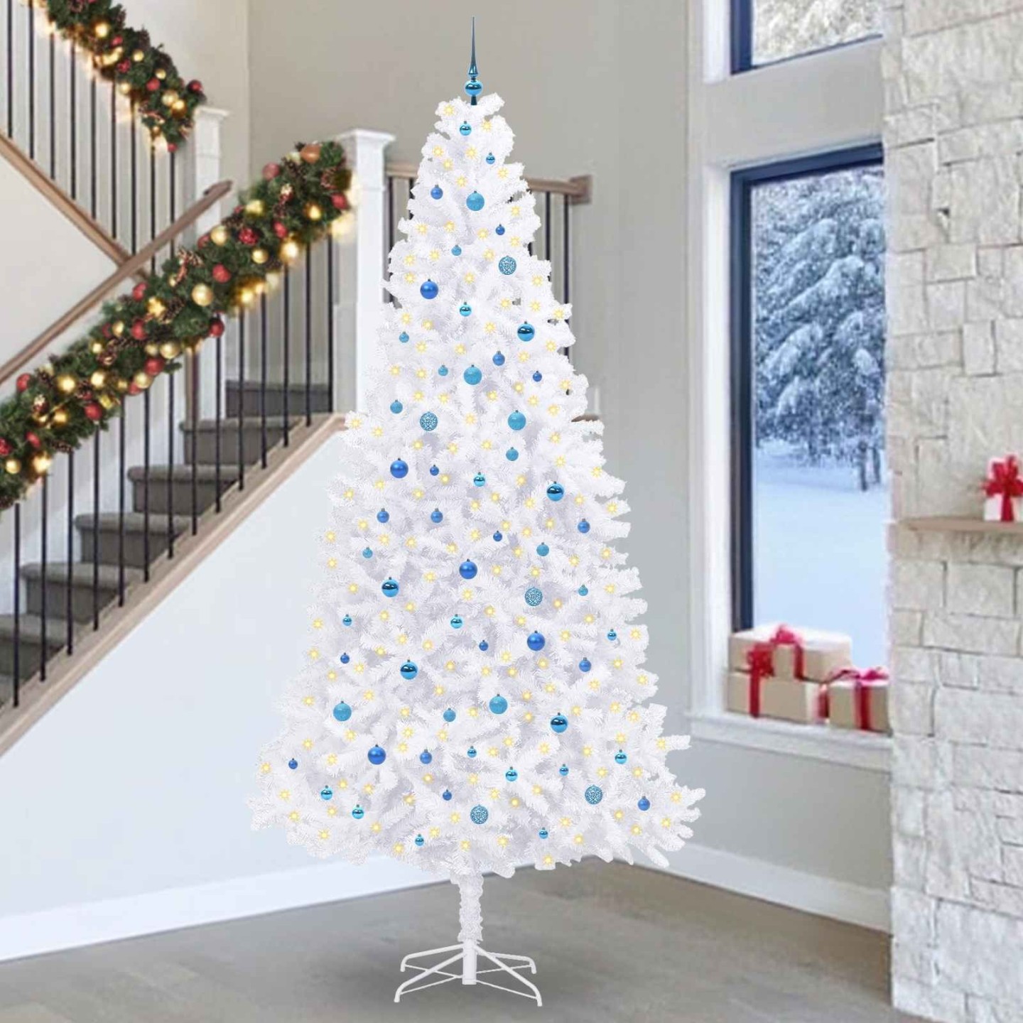 Sapin de Noël artificiel avec 300 LED Blanc 300 cm PVC et Acier