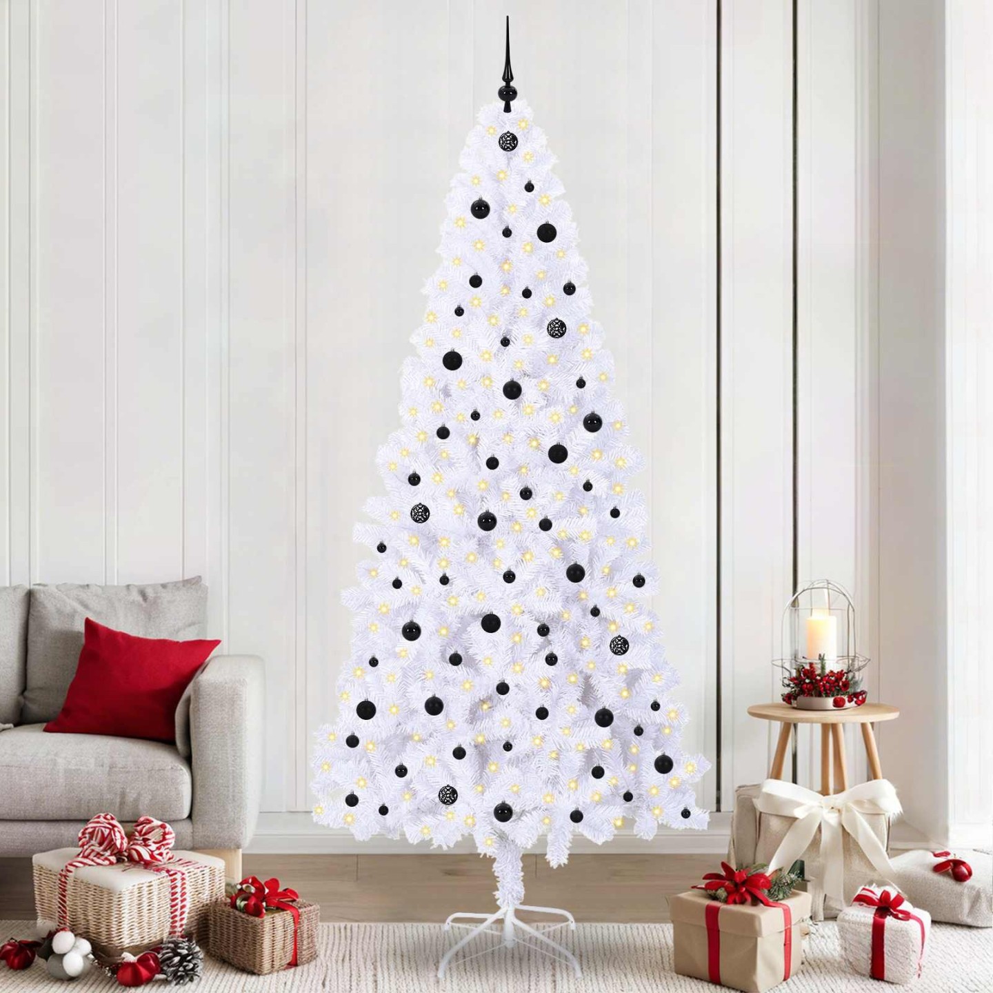 Sapin de Noël artificiel avec 300 LED Blanc 240 cm PVC et Acier