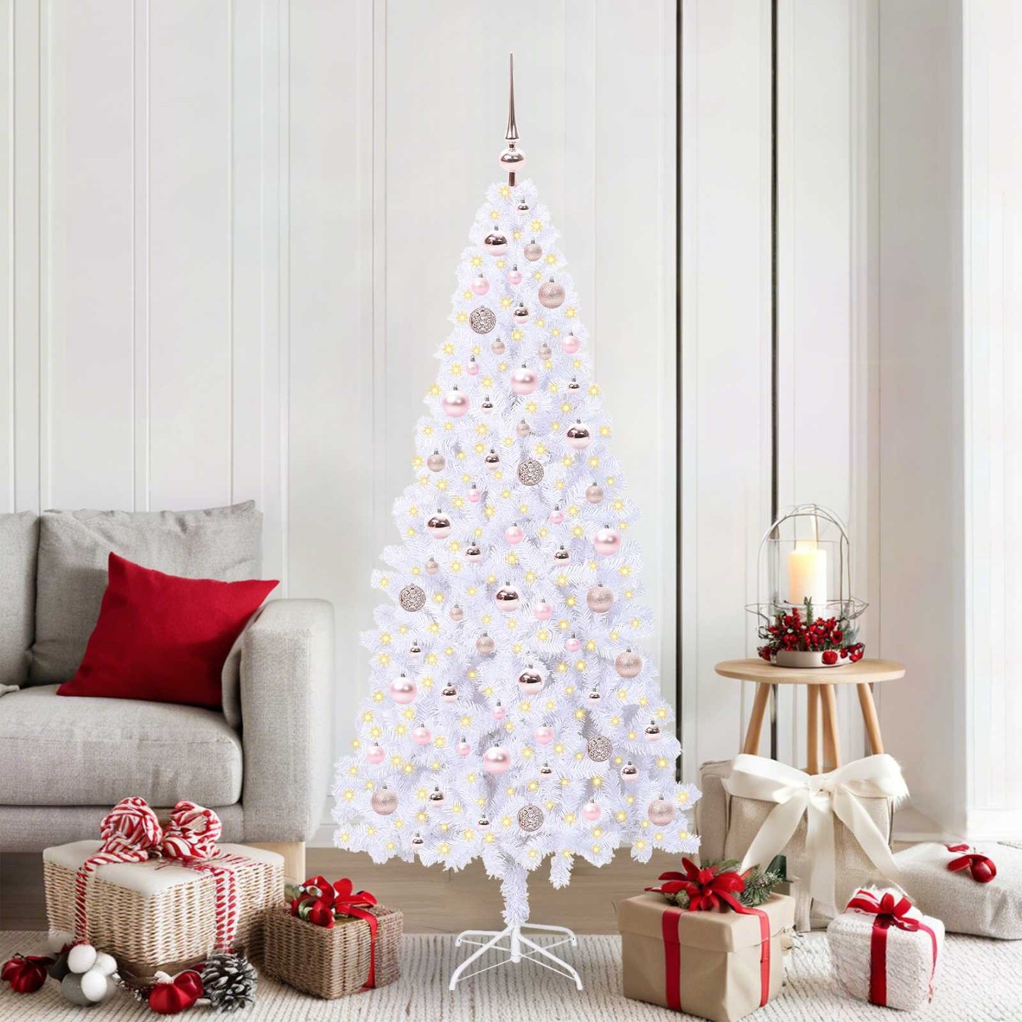 Sapin de Noël artificiel avec 300 LED Blanc 180 cm PVC et Acier