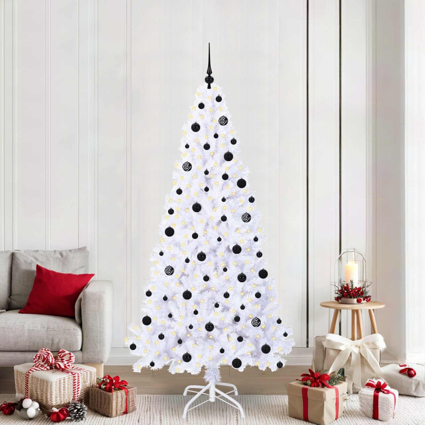 Sapin de Noël artificiel avec 300 LED Blanc 210 cm PVC et Acier