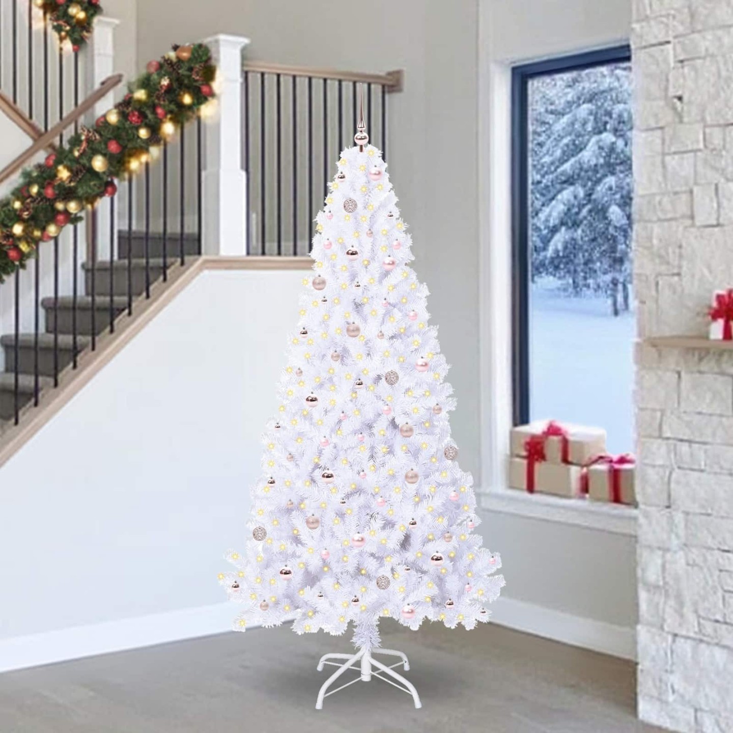 Sapin de Noël artificiel avec 300 LED Blanc 240 cm PVC et Acier