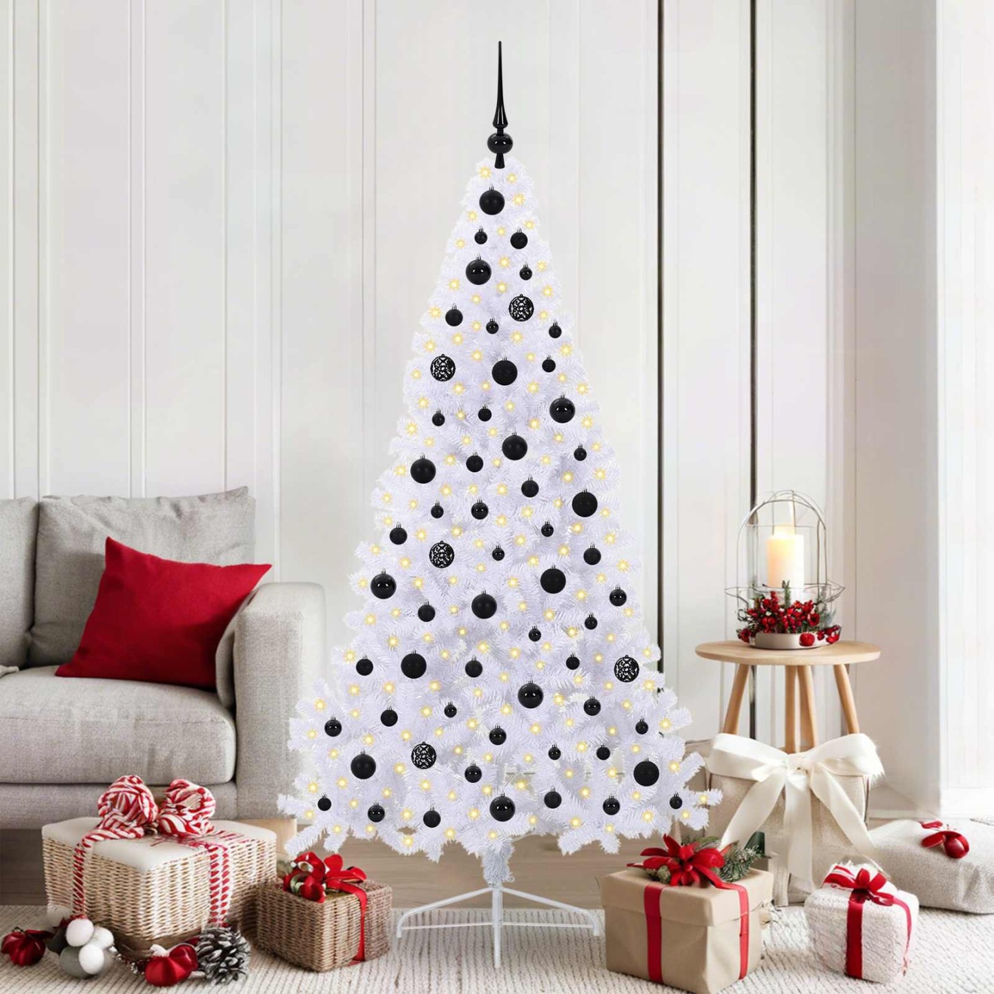 Sapin de Noël artificiel avec 300 LED Blanc 180 cm PVC et Acier