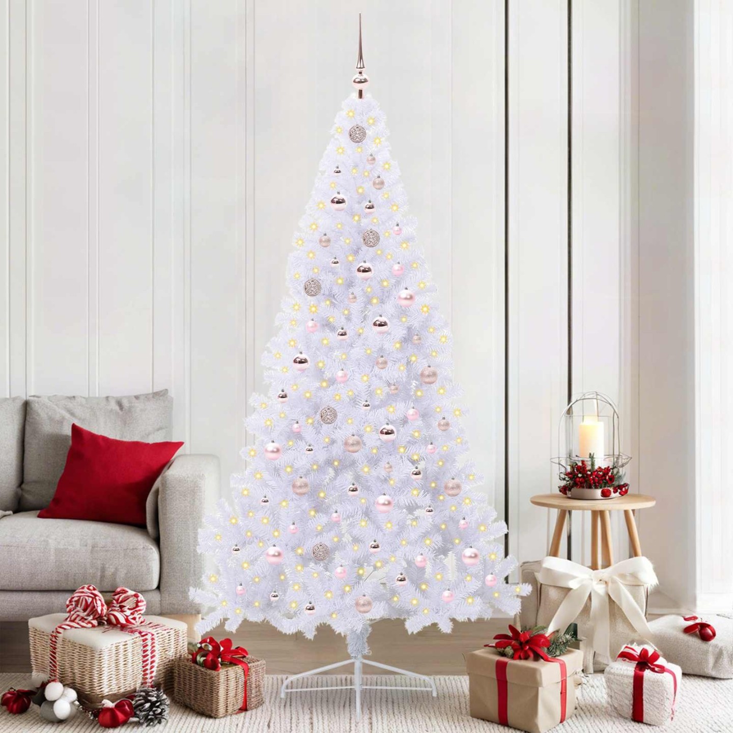 Sapin de Noël artificiel avec 300 LED Blanc 210 cm PVC et Acier