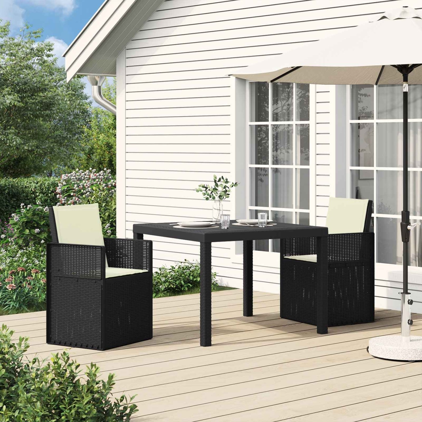 Ensemble de salle à manger pour jardin 3 pc Anthracite et crème