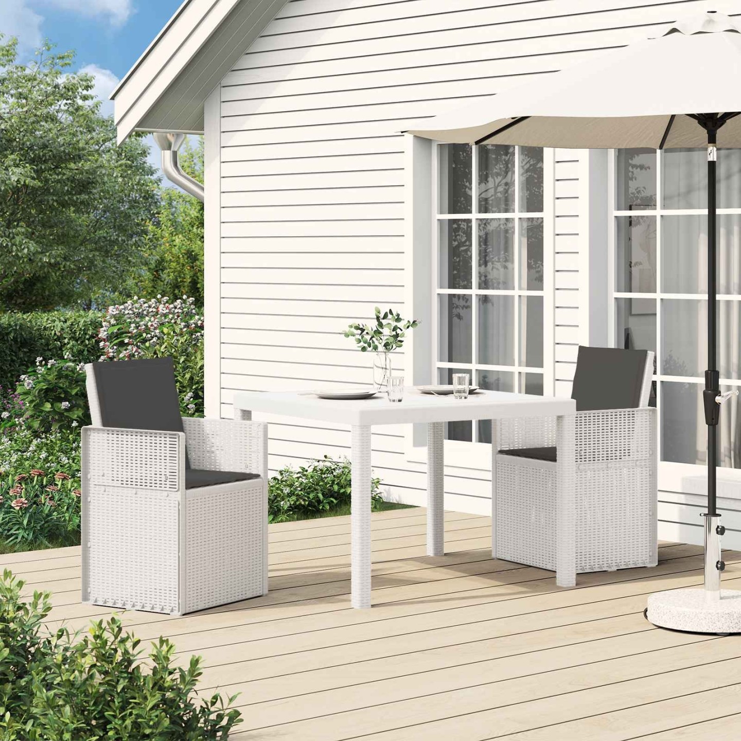 Ensemble de salle à manger pour jardin 3 pc Blanc et anthracite
