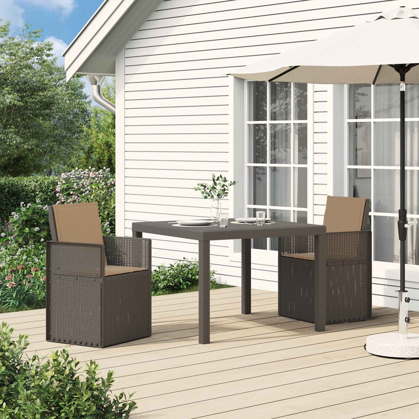 Ensemble de salle à manger pour jardin 3 pc Gris clair et Taupe