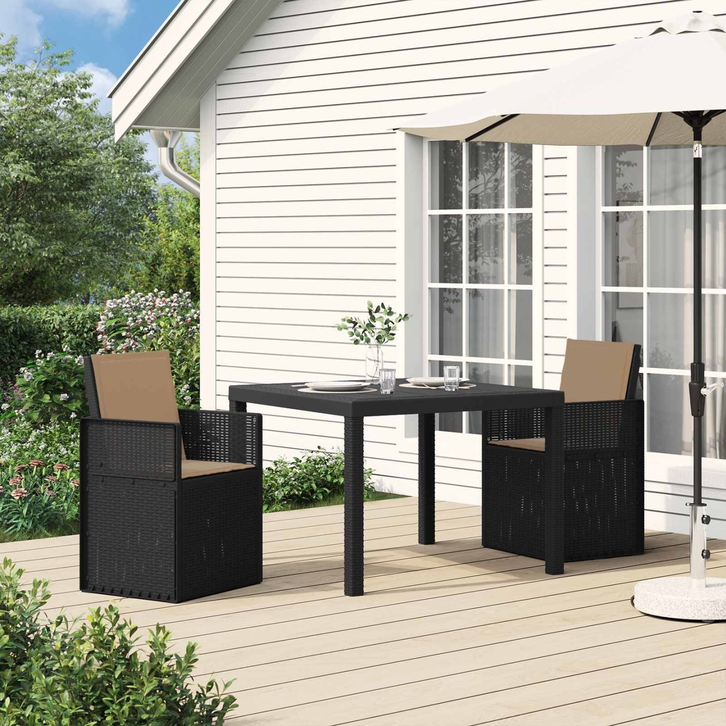 Ensemble de salle à manger pour jardin 3 pc Anthracite et taupe