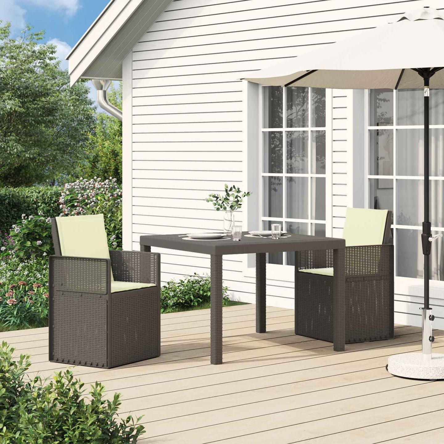 Ensemble de salle à manger pour jardin 3 pc Gris clair et Crème