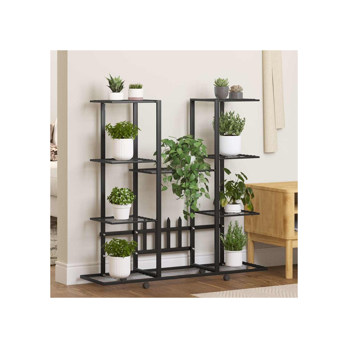 Jardinière avec roues 94,5x24,5x91,5 cm Noir Fer