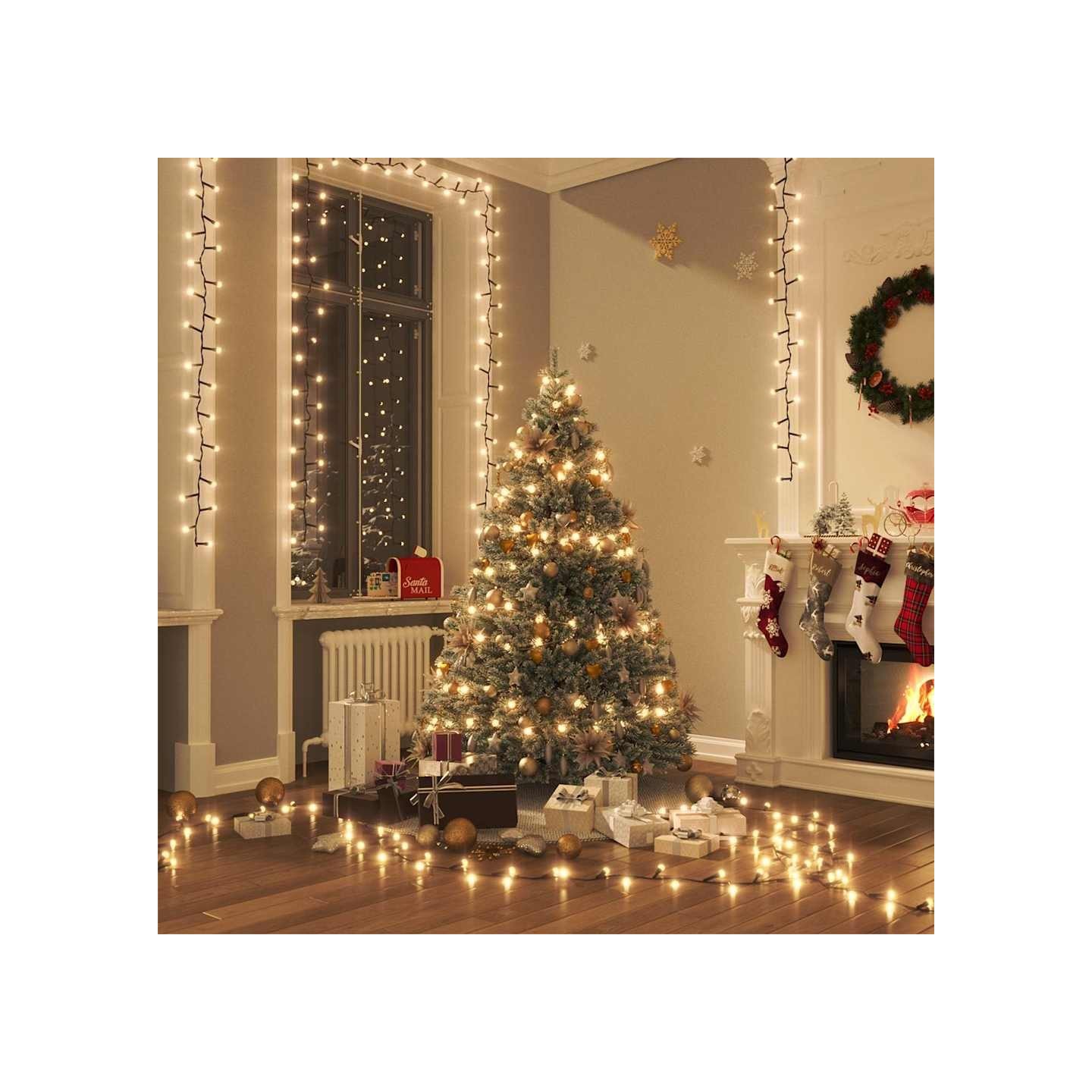 Guirlande à LED compacte avec 2000 LED Blanc chaud 45 m PVC