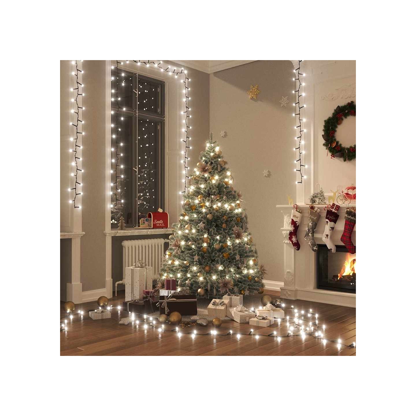 Guirlande à LED compacte avec 3000 LED Blanc froid 65 m PVC