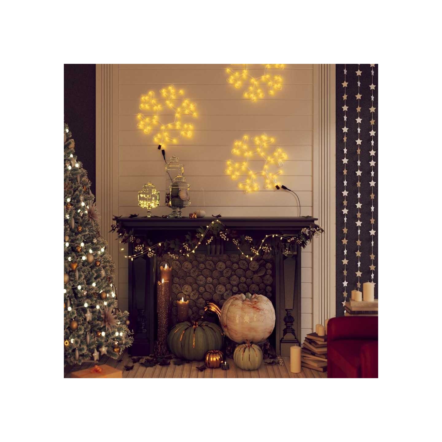 Figure de flocon de neige de Noël et 48 LED Blanc chaud 27x27cm