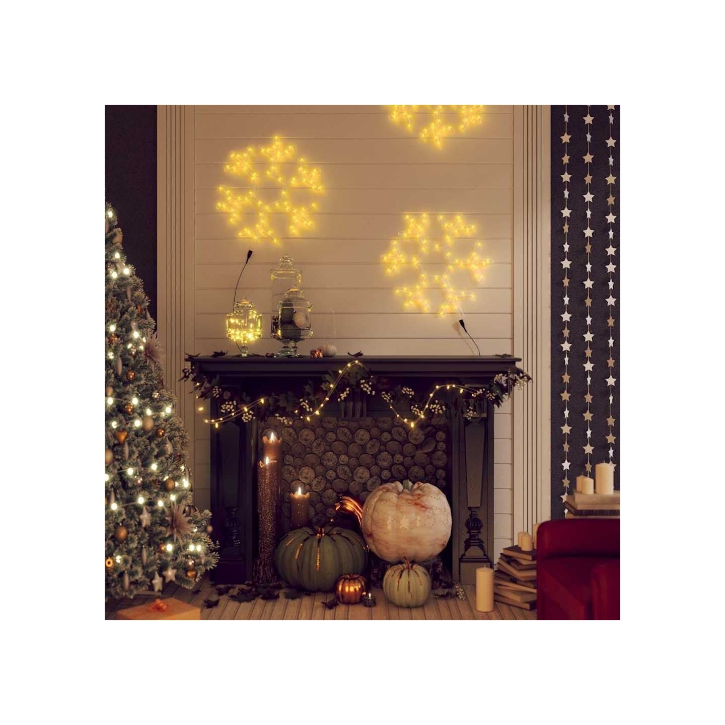 Figure de flocon de neige de Noël et 72 LED Blanc chaud 38x37cm