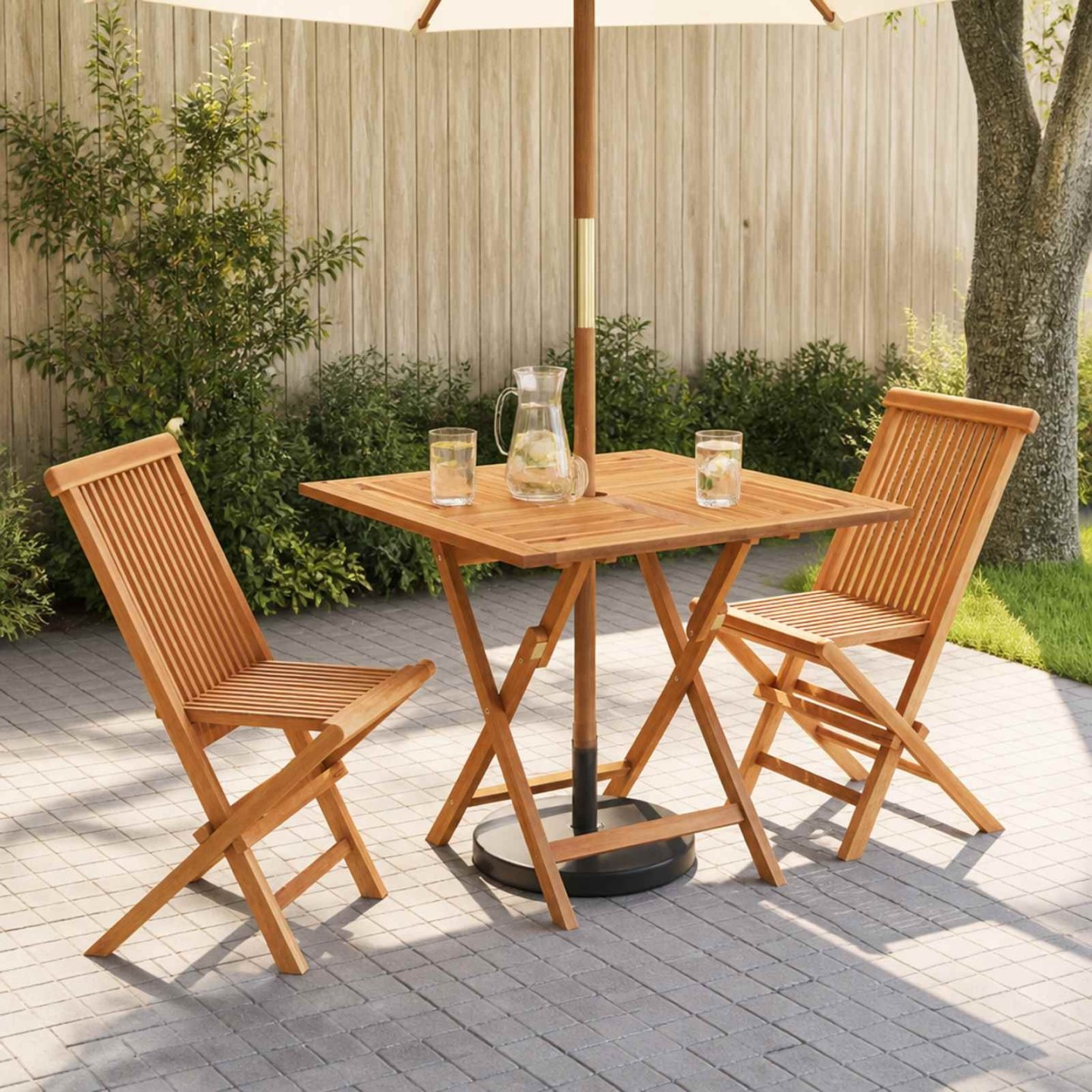 Ensemble de Bistro de Jardin Pliable 3 Pièces Naturel
