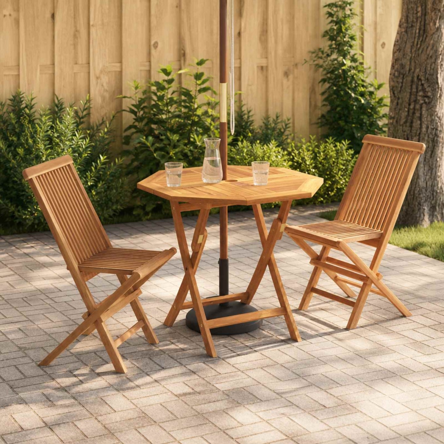 Ensemble de Bistro de Jardin Pliable 3 Pièces Naturel