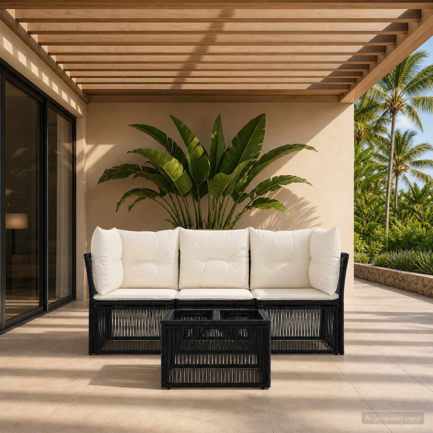 Ensemble de canapé de jardin 4 pc Noir polyrotin