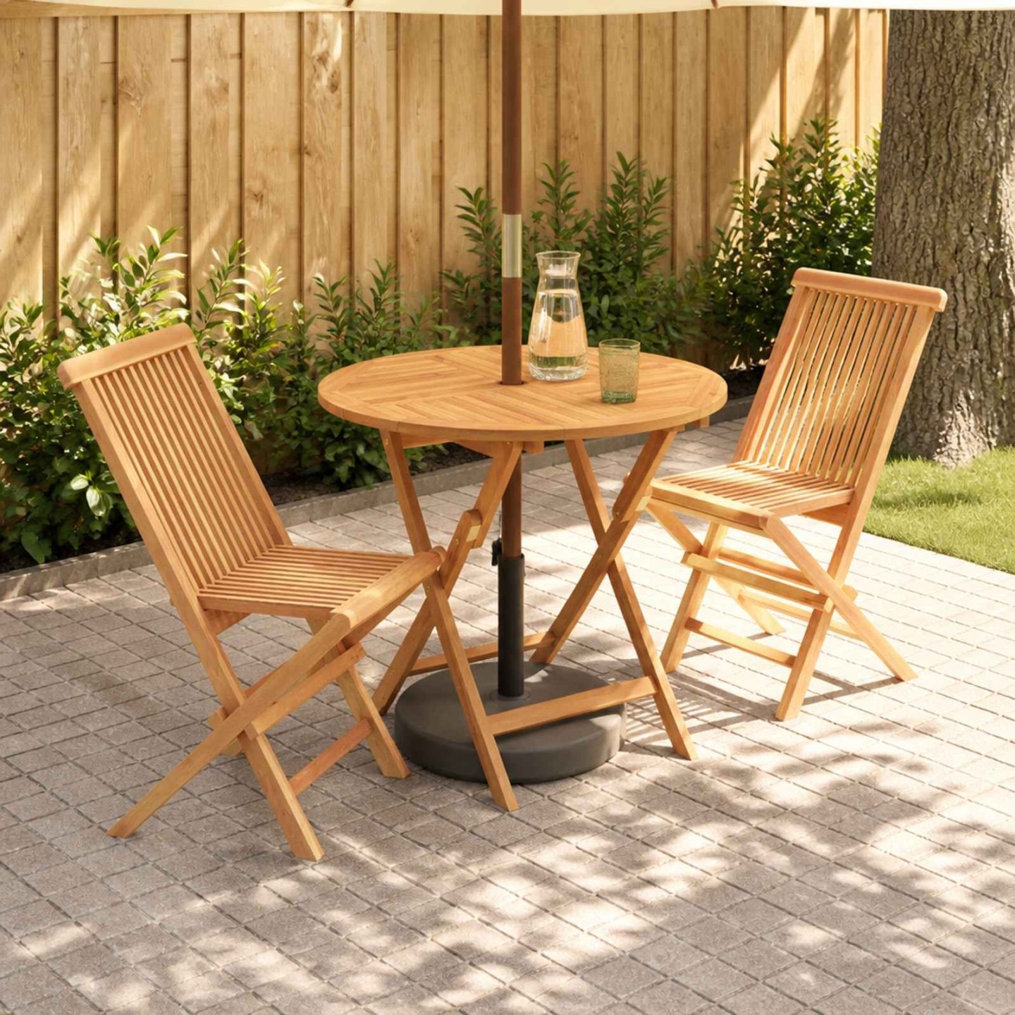 Ensemble de Bistro de Jardin Pliable 3 Pièces Naturel