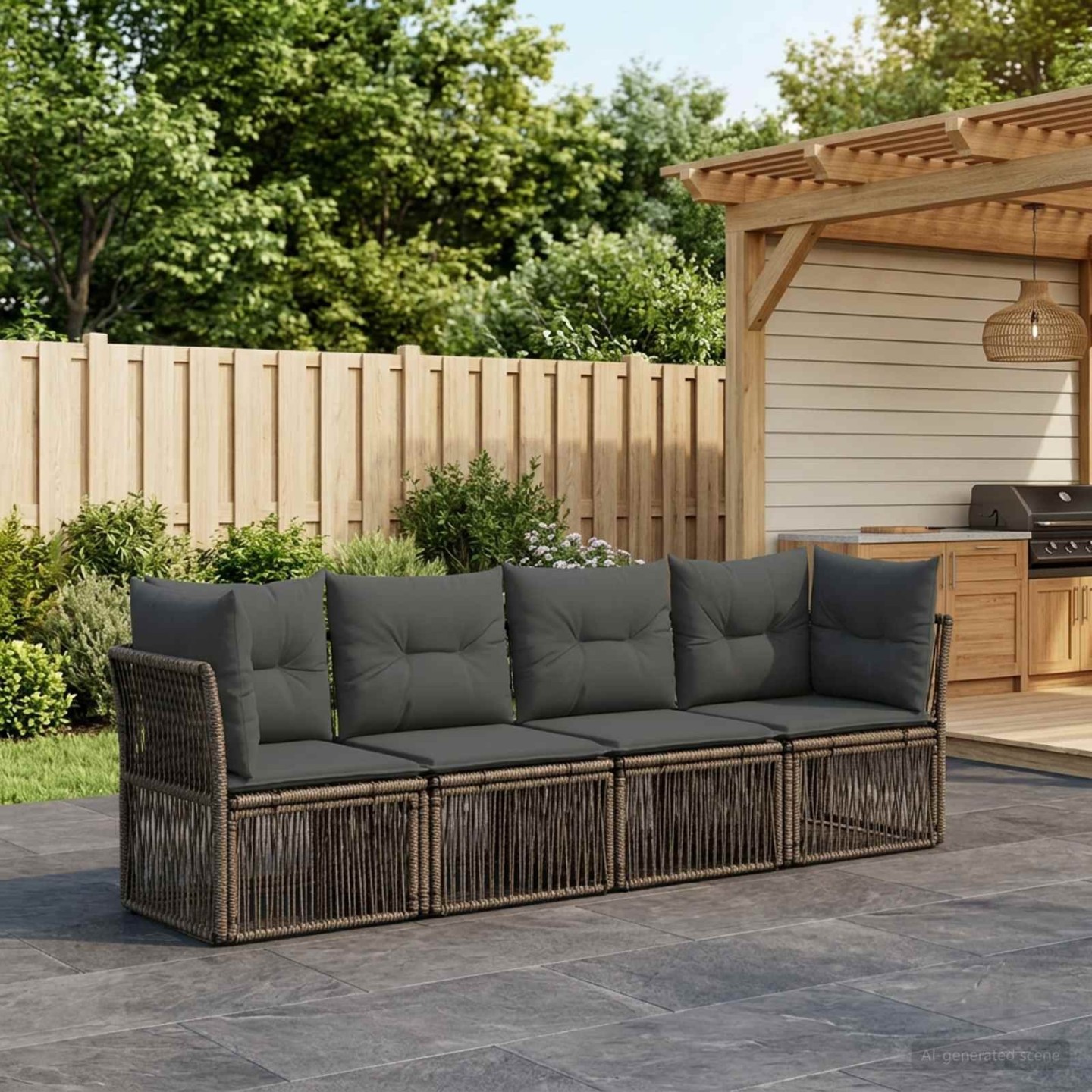 Ensemble de canapé de jardin 4 pc 4 place Gris polyrotin