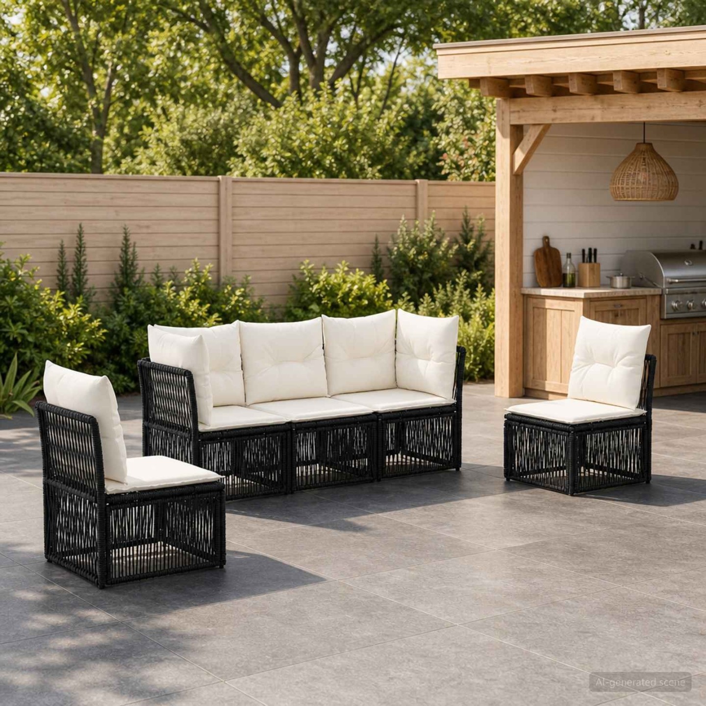 Ensemble de canapé de jardin 5 pc 5 place Noir polyrotin