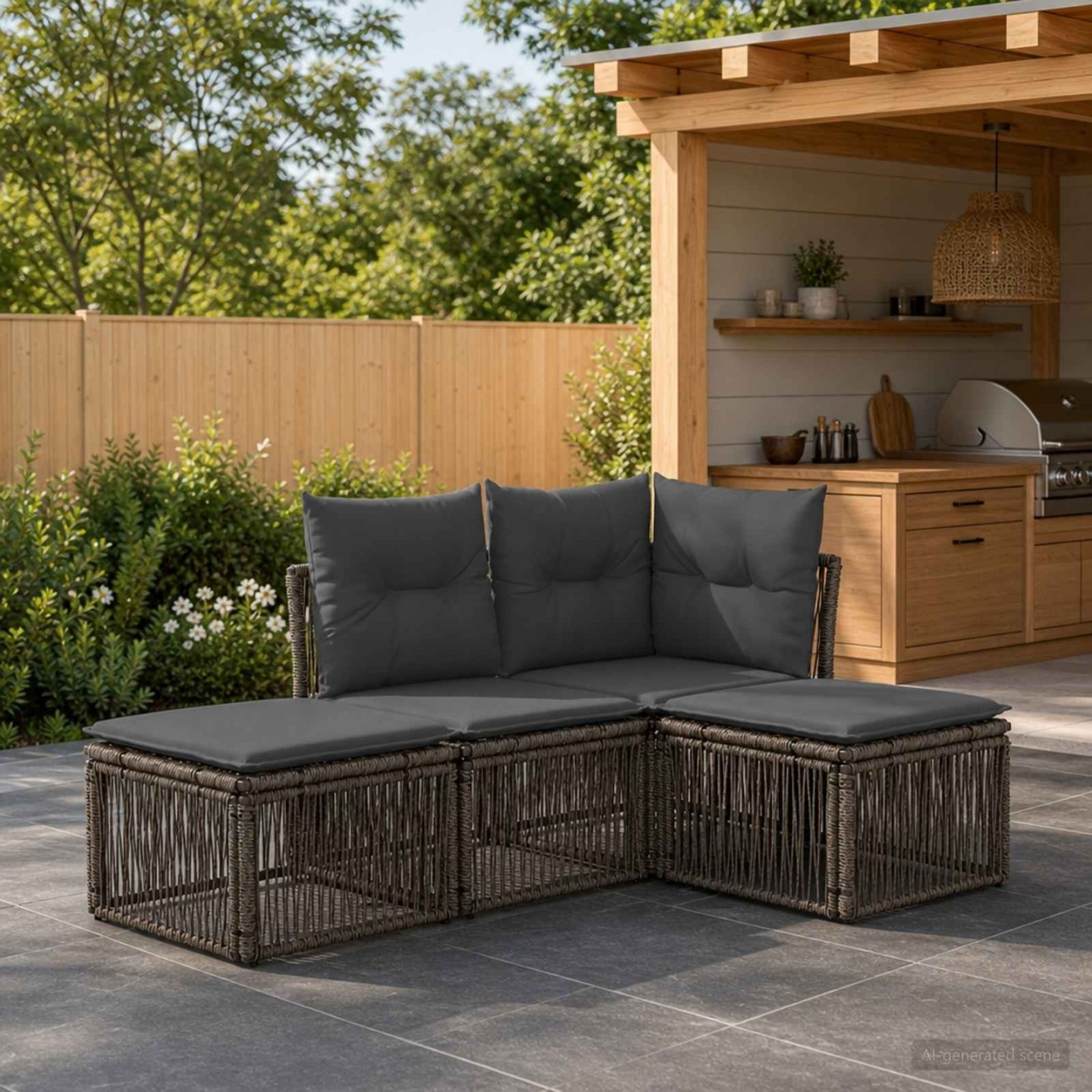 Ensemble de canapé de jardin 4 pc Gris polyrotin