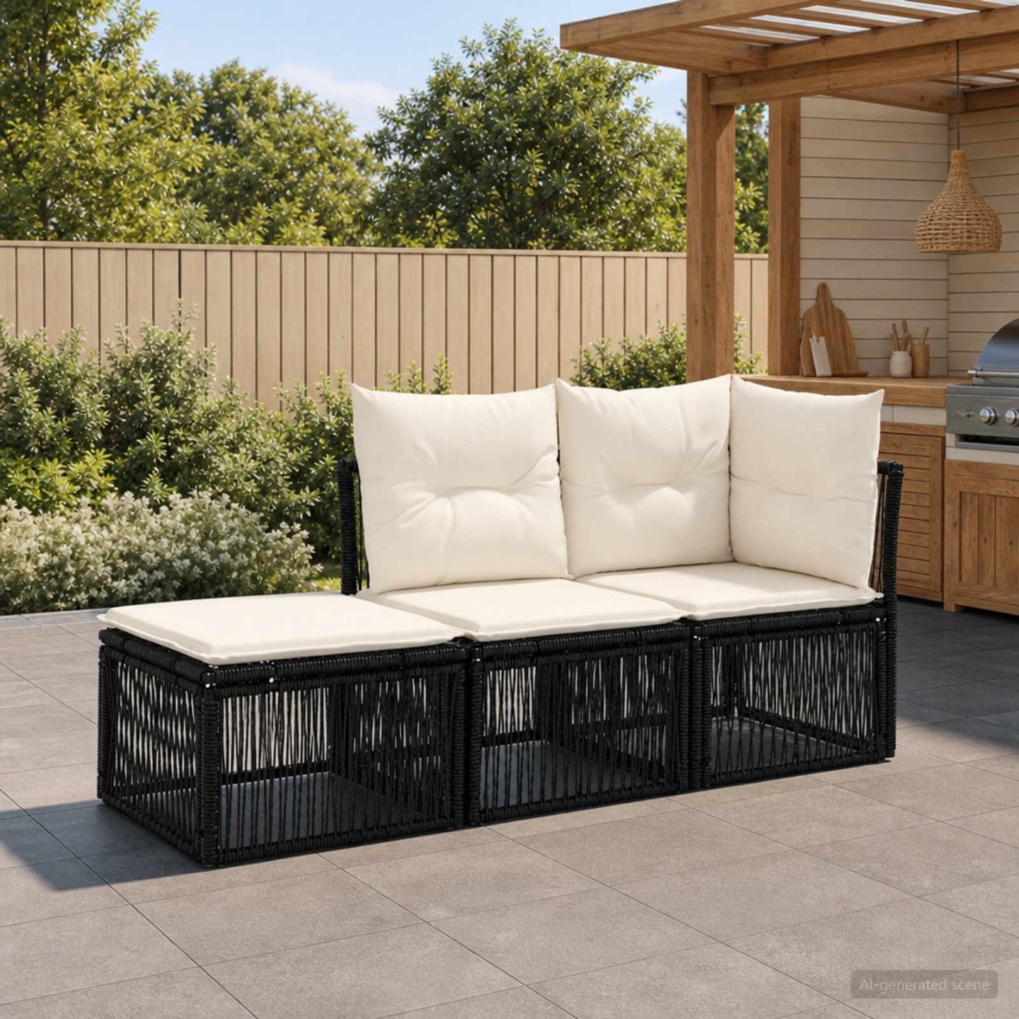 Ensemble de canapé de jardin 3 pc 3-Nombre de places Noir