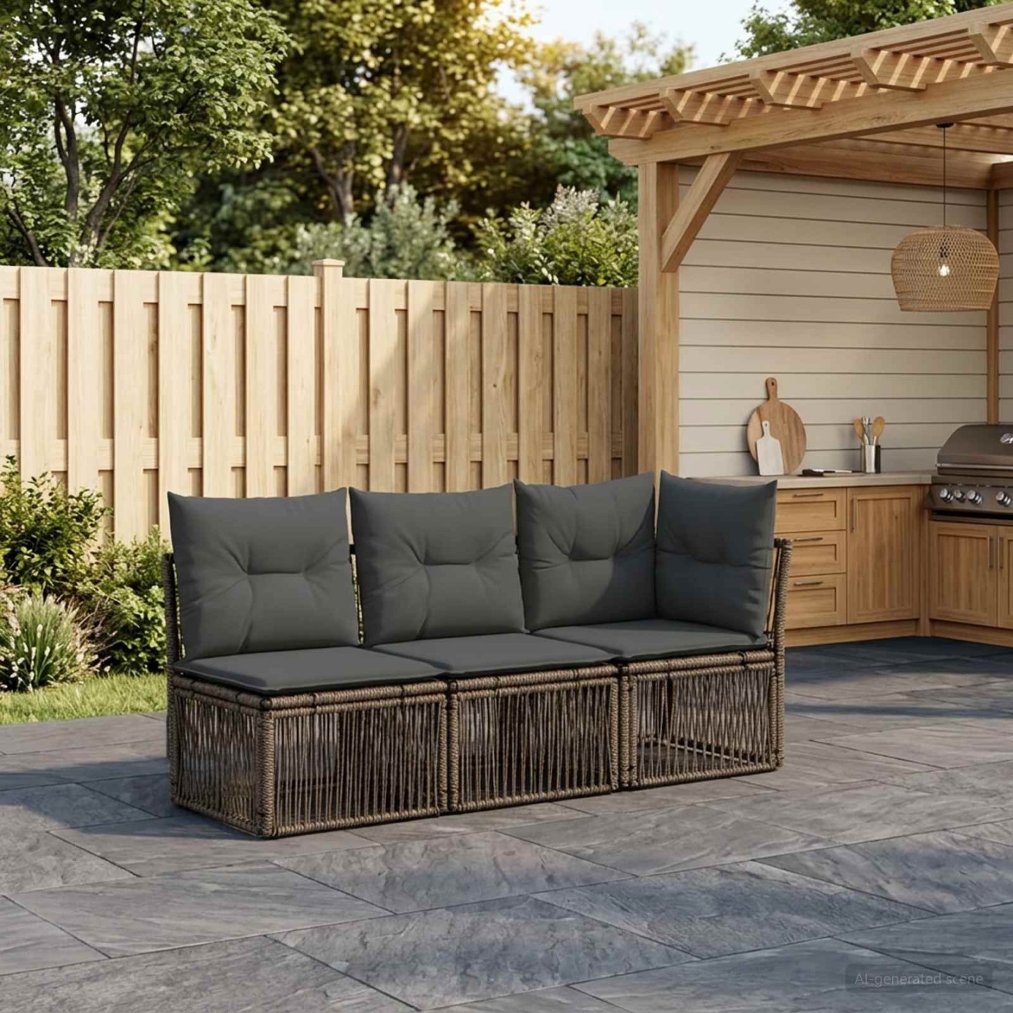 Ensemble de canapé de jardin 3 pc 3-Nombre de places Gris