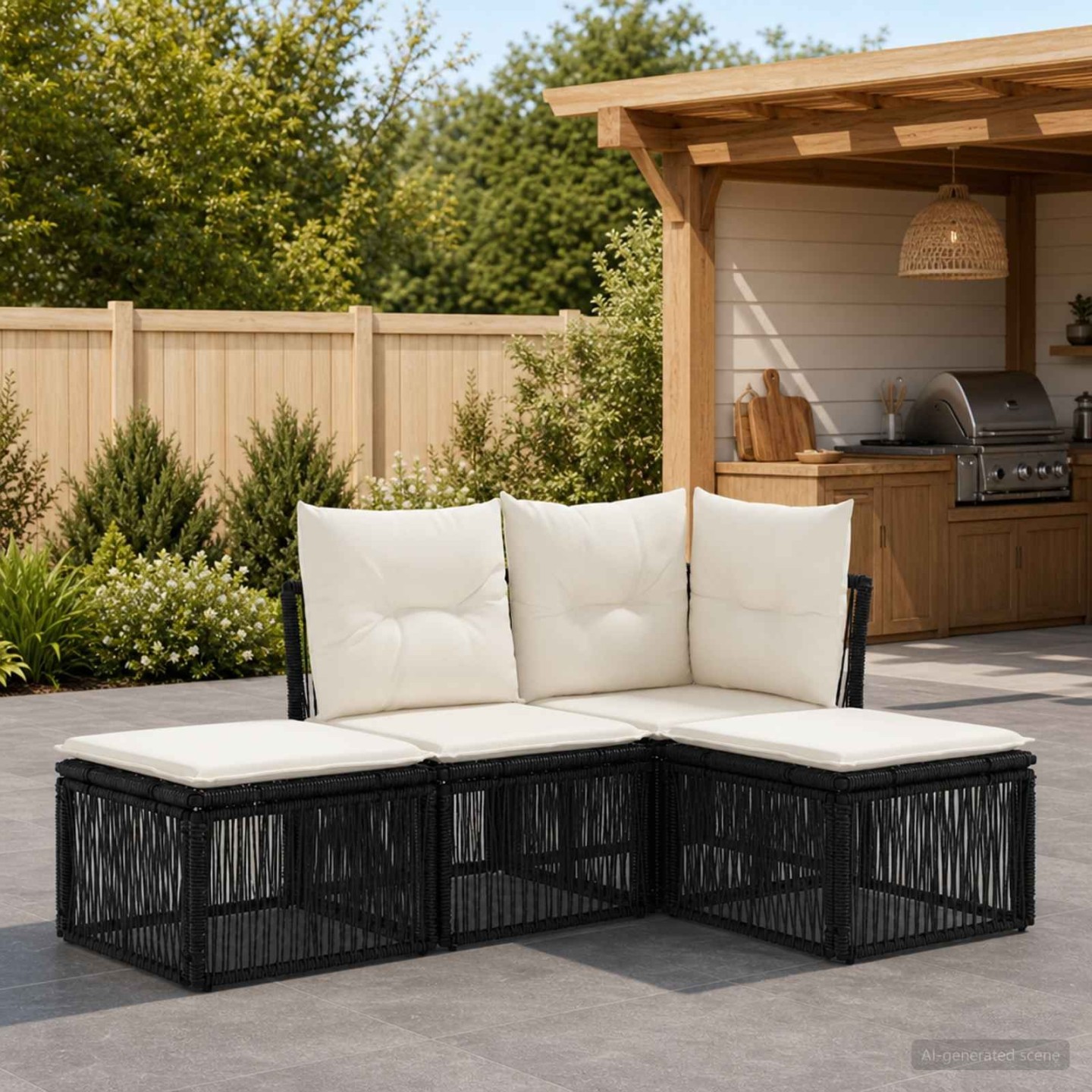 Ensemble de canapé de jardin 4 pc Noir polyrotin