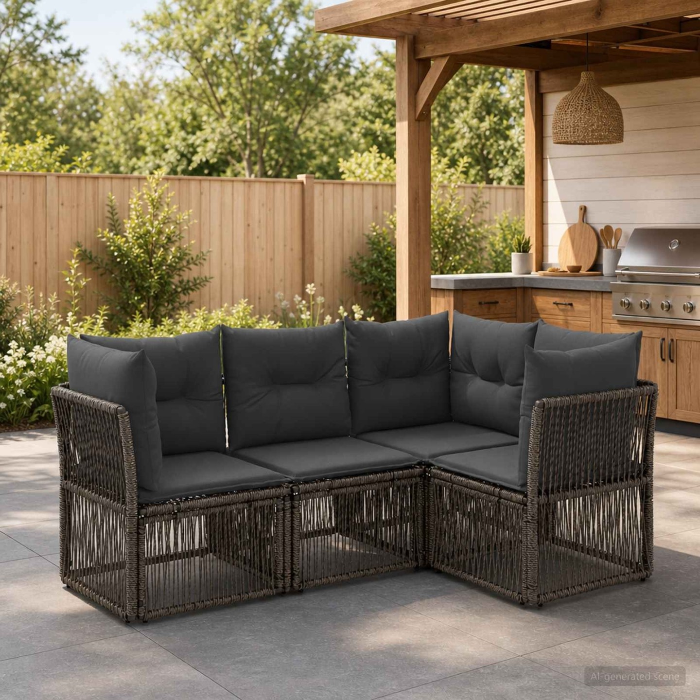 Ensemble de canapé de jardin 4 pc 4 place Gris polyrotin