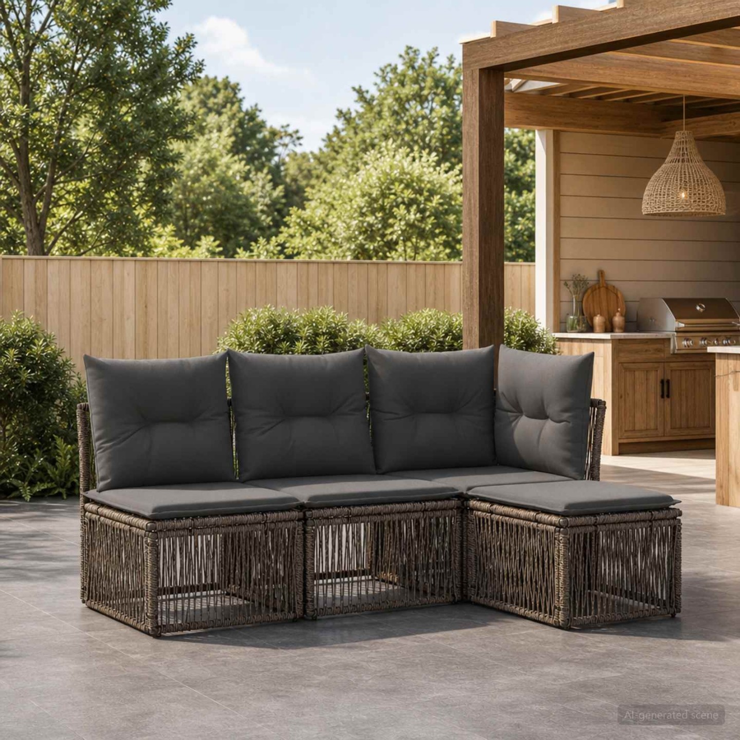 Ensemble de canapé de jardin 4 pc Gris polyrotin