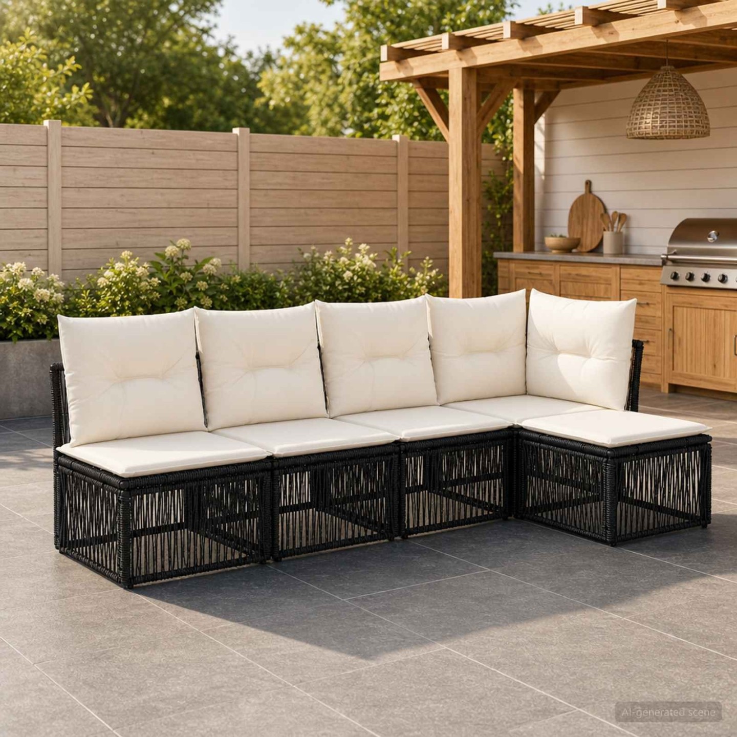 Ensemble de canapé de jardin 5 pc 5 place Noir polyrotin