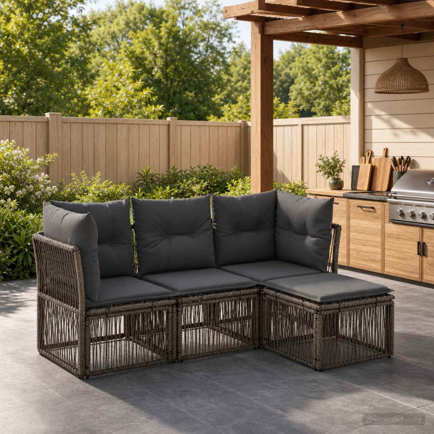 Ensemble de canapé de jardin 4 pc 4 place Gris polyrotin