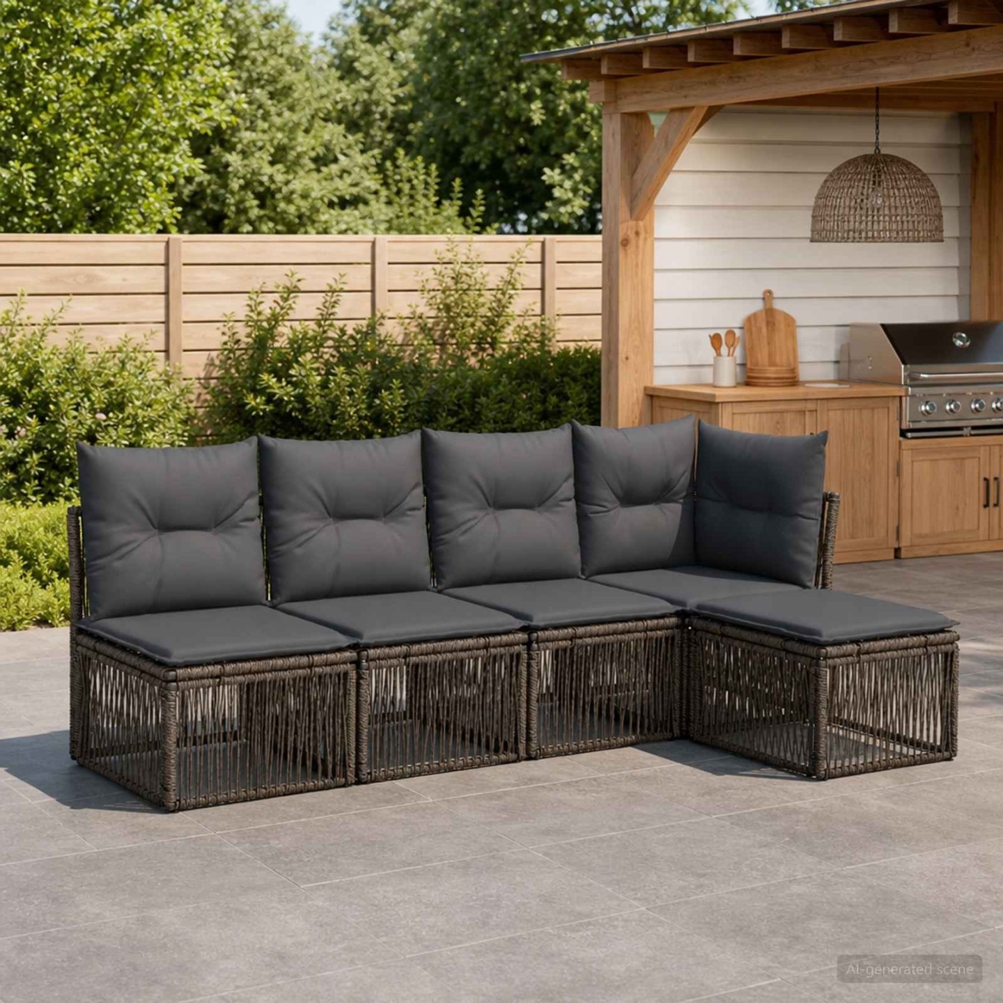 Ensemble de canapé de jardin 5 pc 5 place Gris polyrotin