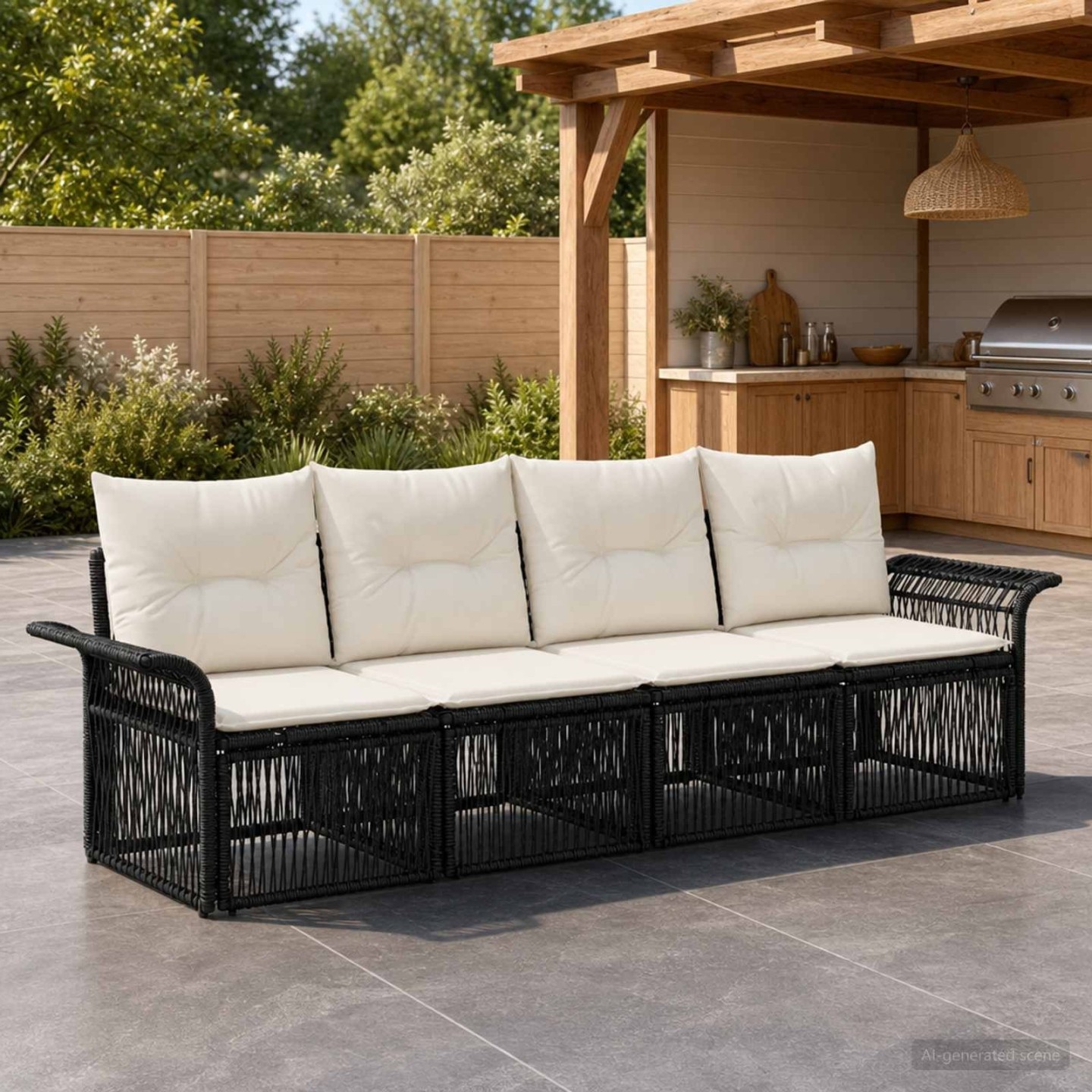 Ensemble de canapé de jardin 4 pc Noir polyrotin